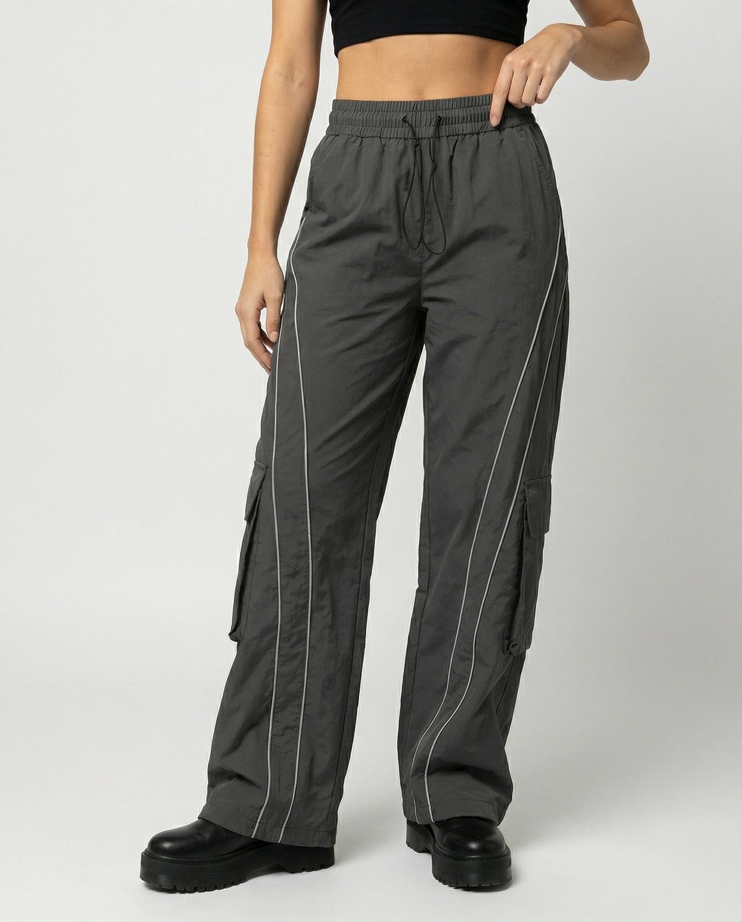 Damen Cargo-Hose Weite Bein Reflektierende Streifen - Norvielle