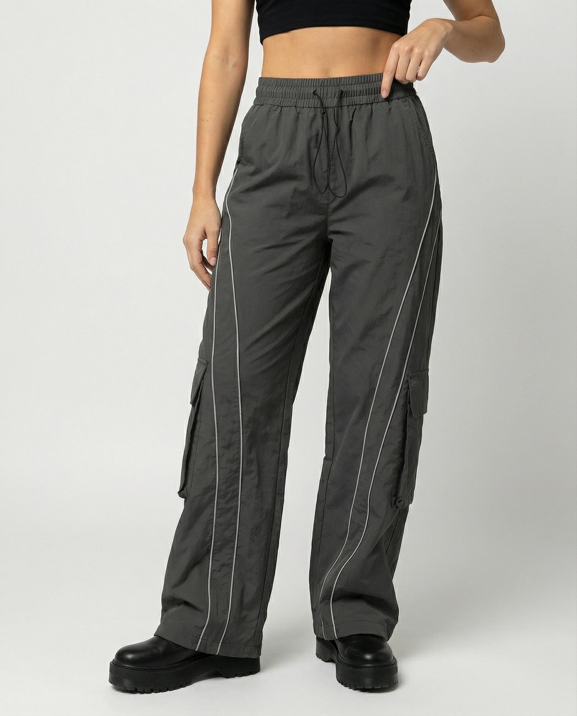 Damen Cargo-Hose Weite Bein Reflektierende Streifen - Norvielle