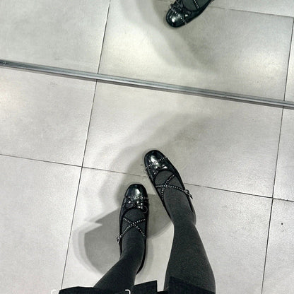 Damen Ballerinas Glitzernd Riemendesign