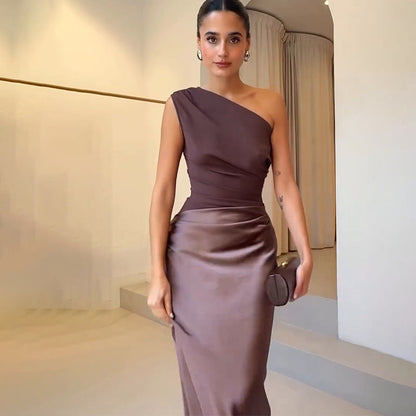 Elegantes Damen Maxikleid Einärmig Lang