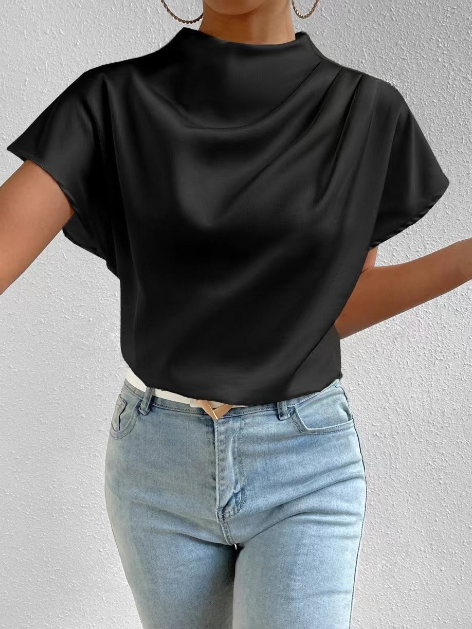 Damen Satinbluse Stehkragen Elegantes Design