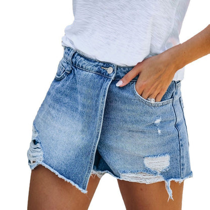 Damen Ripped Jeansshorts Hochgeschlitzt Blau