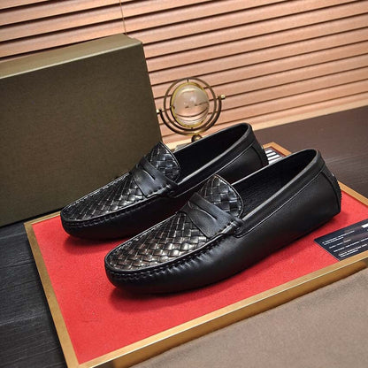 Herren Mokassins Braun Geflochtenes Leder Elegantes Design