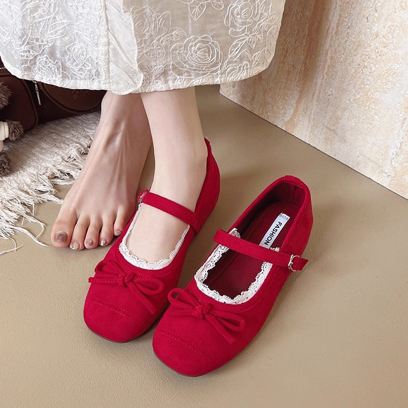 Damen Ballerinas Verstellbarer Riemen Spitze Elegant