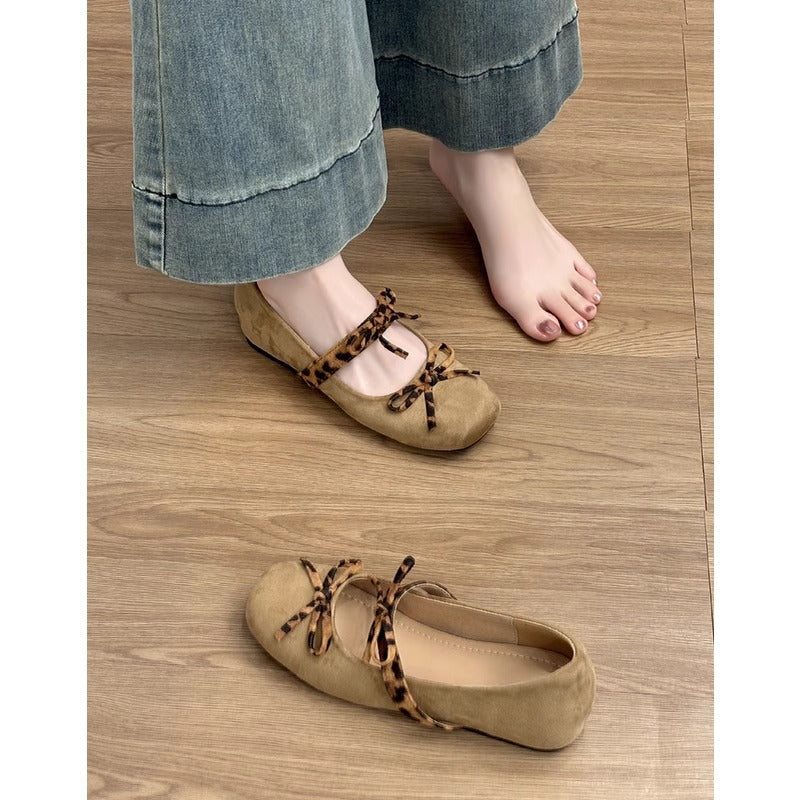 Damen Ballerinas Leopardenmuster Weiches Leder