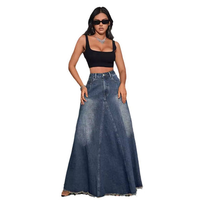 Damen Jeansrock Lang Fransig Größe 34-42
