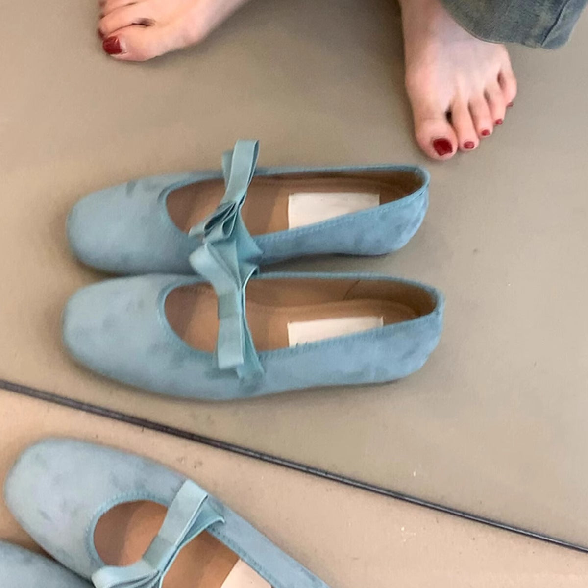 Damen Ballerinas Weiches Leder Schleifen Design Schwarz - Norvielle