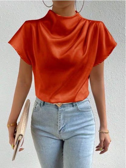 Damen Satinbluse Stehkragen Elegantes Design