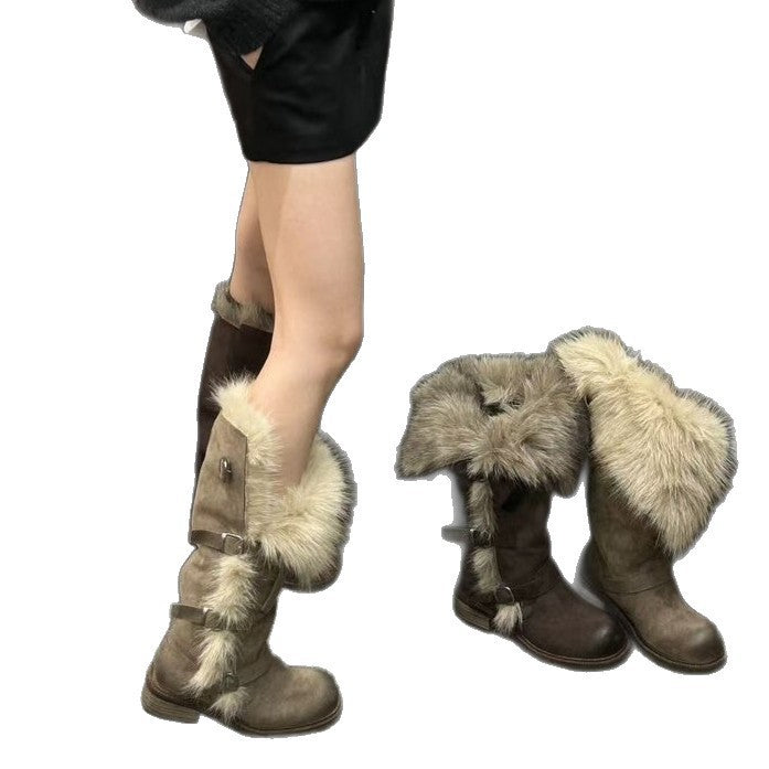 Damen Winterstiefel Kunstfell Warm Bequem