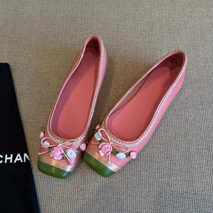 Damen Ballerinas mit Blumen Dekor und Schnürung