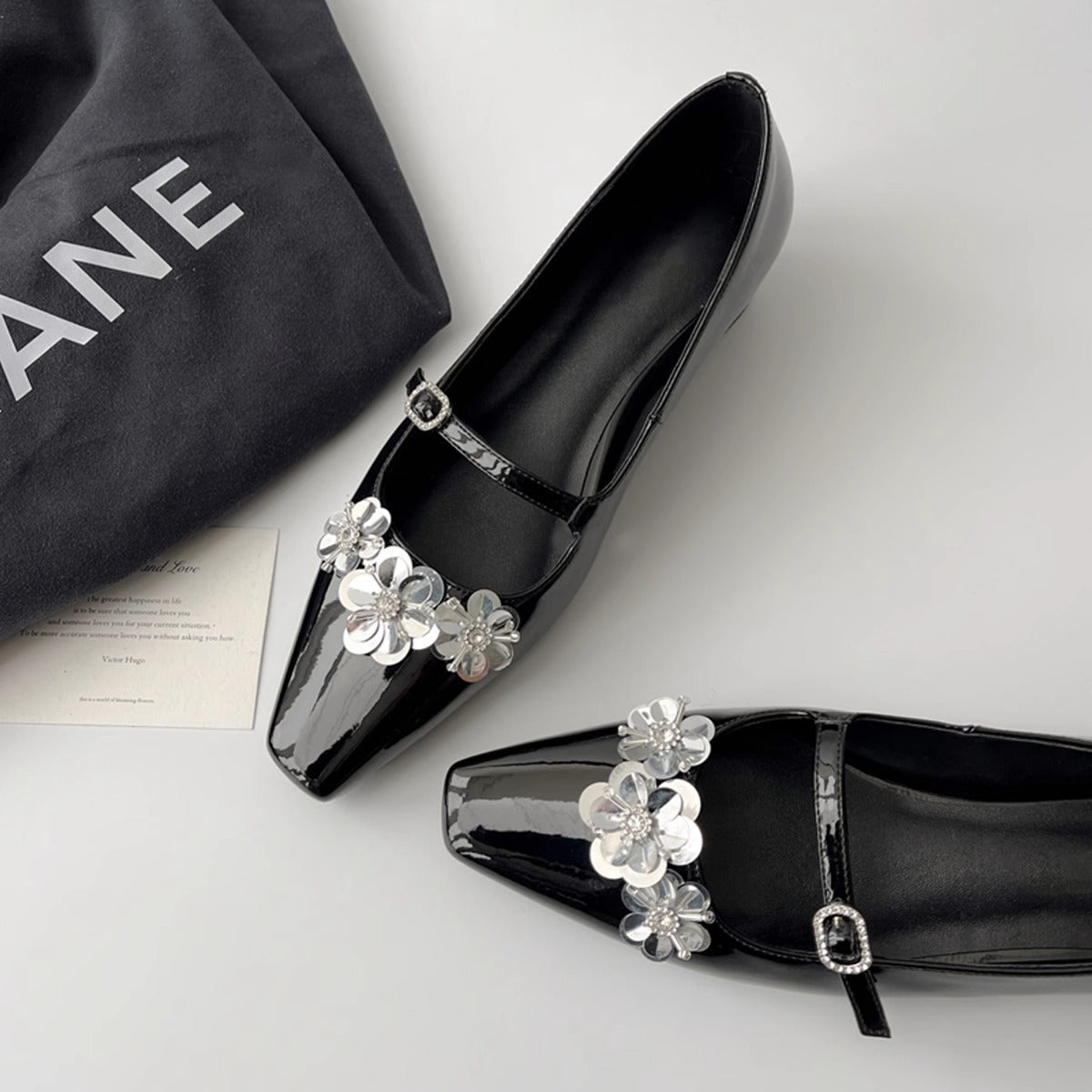 Damen Ballerinas Blumenmuster Schimmernd Elegantes Design