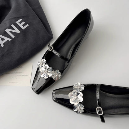 Damen Ballerinas Blumenmuster Schimmernd Elegantes Design
