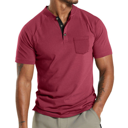Herren T-Shirt Kurzarm mit Brusttasche Moderner Kragen