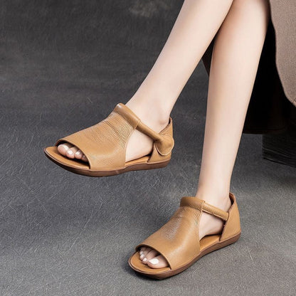 Damen Sandalen Atmungsaktives Leder Mit Riemchen Bequem