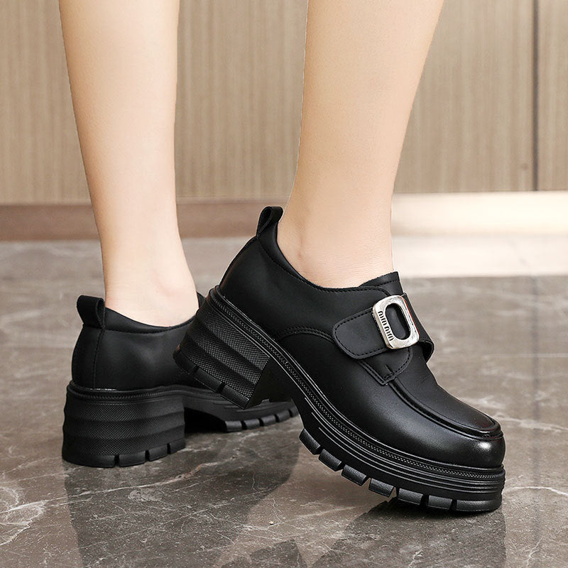 Damen Plateau Halbschuhe Robust mit Schnalle Elegantes Design - Norvielle