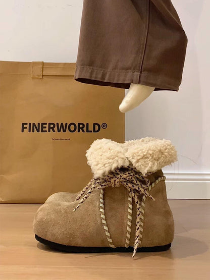 Damen Fleece-Stiefel Warm Gefüttert Schnürsenkel