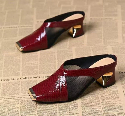 Damen Mules Blockabsatz Schuhe Heidi Stil