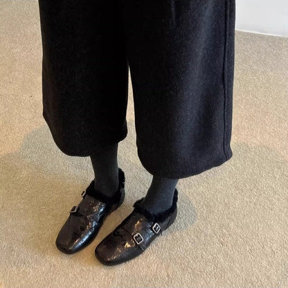 Damen Mokassins Weiches Leder Schnalle Modern