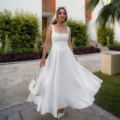 Damen Maxikleid A-Linie Quadratausschnitt Lang