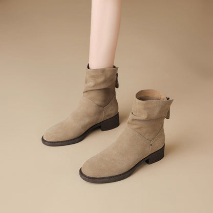 Damen Ankle Boots Lässig Falten Design Schwarz - Norvielle