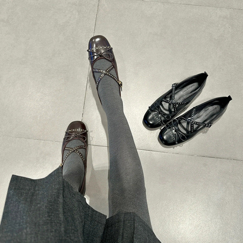 Damen Ballerinas Glitzernd Riemendesign