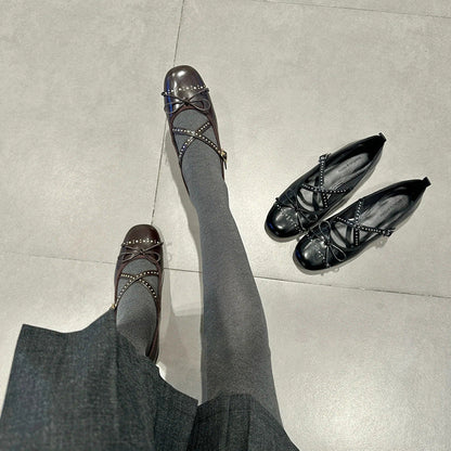 Damen Ballerinas Glitzernd Riemendesign