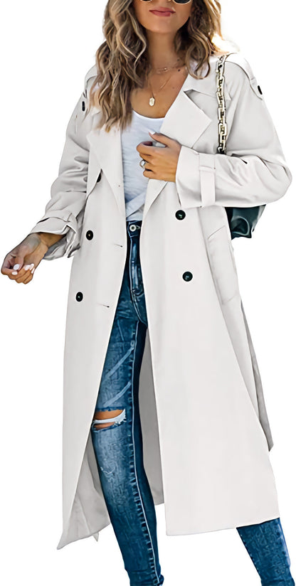 Damen Trenchcoat Elegant Gürtel Knöpfe