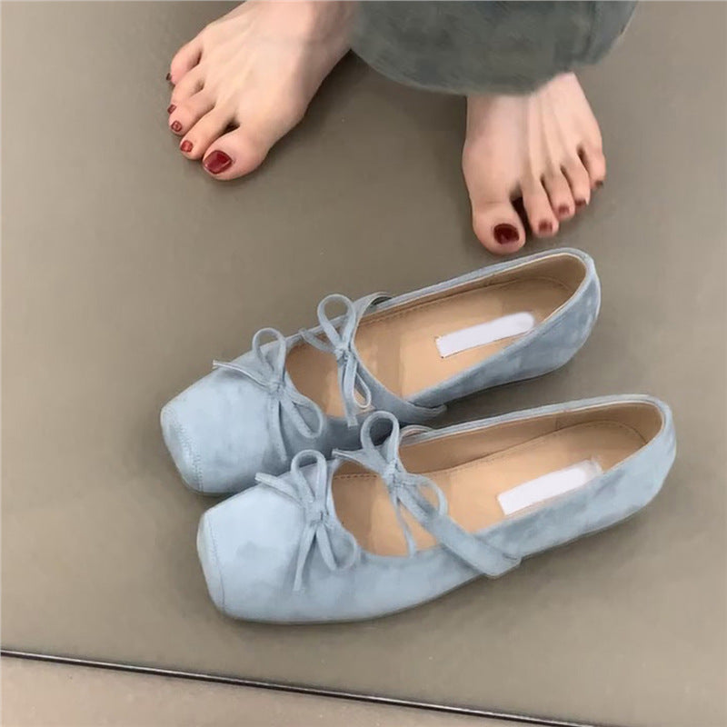 Damen Ballerinas Wildleder Elegant mit Schleife