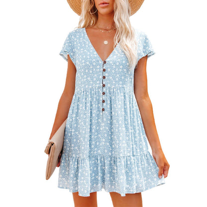 Damen Sommerkleid Blumenmuster Knöpfe Elegant
