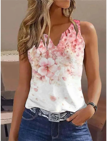 Damen Ärmelloses Oberteil Bluse Floral Sommer