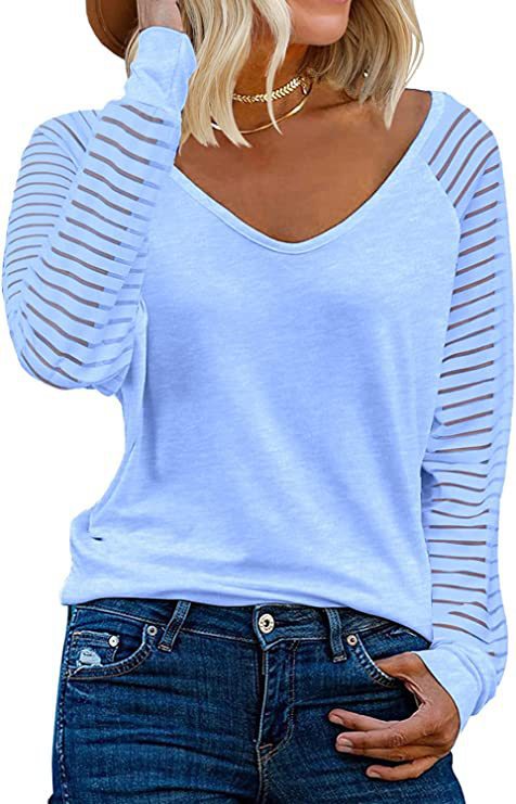 Damen V-Ausschnitt Durchsicht Ärmel Trendy