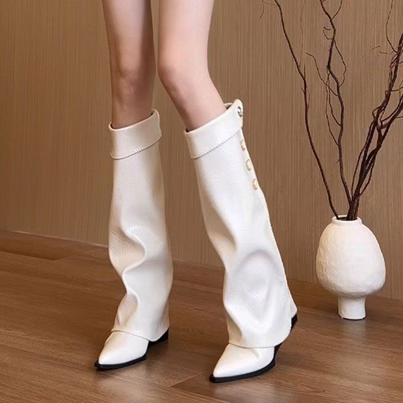 Damen Stiefel Knöchelhoch Flexibler Schaft Mit Knöpfchen Detail