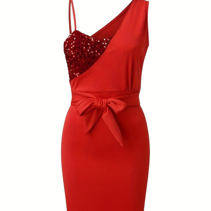 Elegantes Damen Abendkleid Glitzernd Mit Gürtel