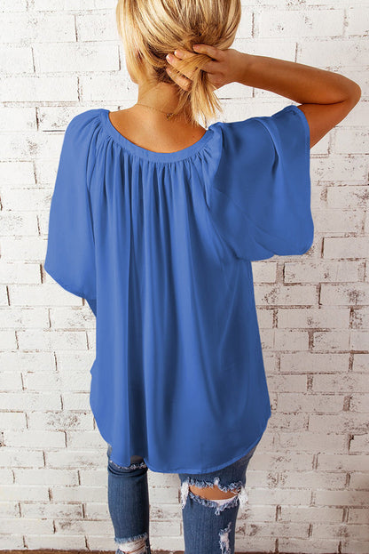 Damen Bluse Fließend Elastisch Ballonärmel