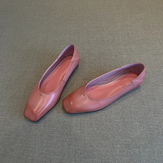 Damen Flachschuhe Lederschuhe Quadratische Zehenpartie Schwarz - Norvielle
