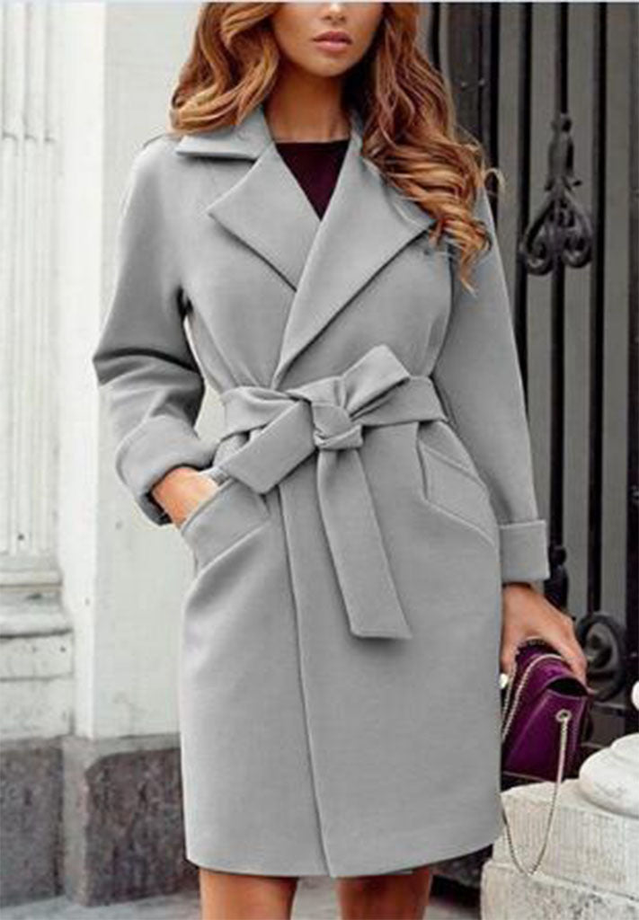 Damen Trenchcoat Lang mit Gürtel und Taschen