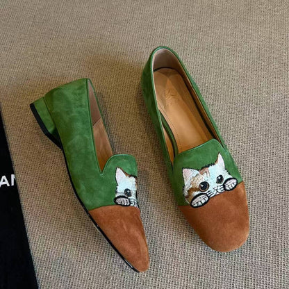 Damen Loafers Weiches Wildleder Katzenmuster Bequem