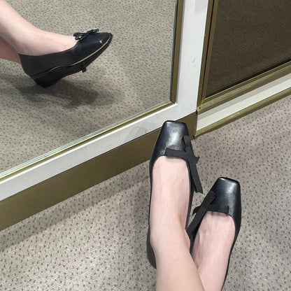 Damen Ballerinas Schleife Elegant Leder