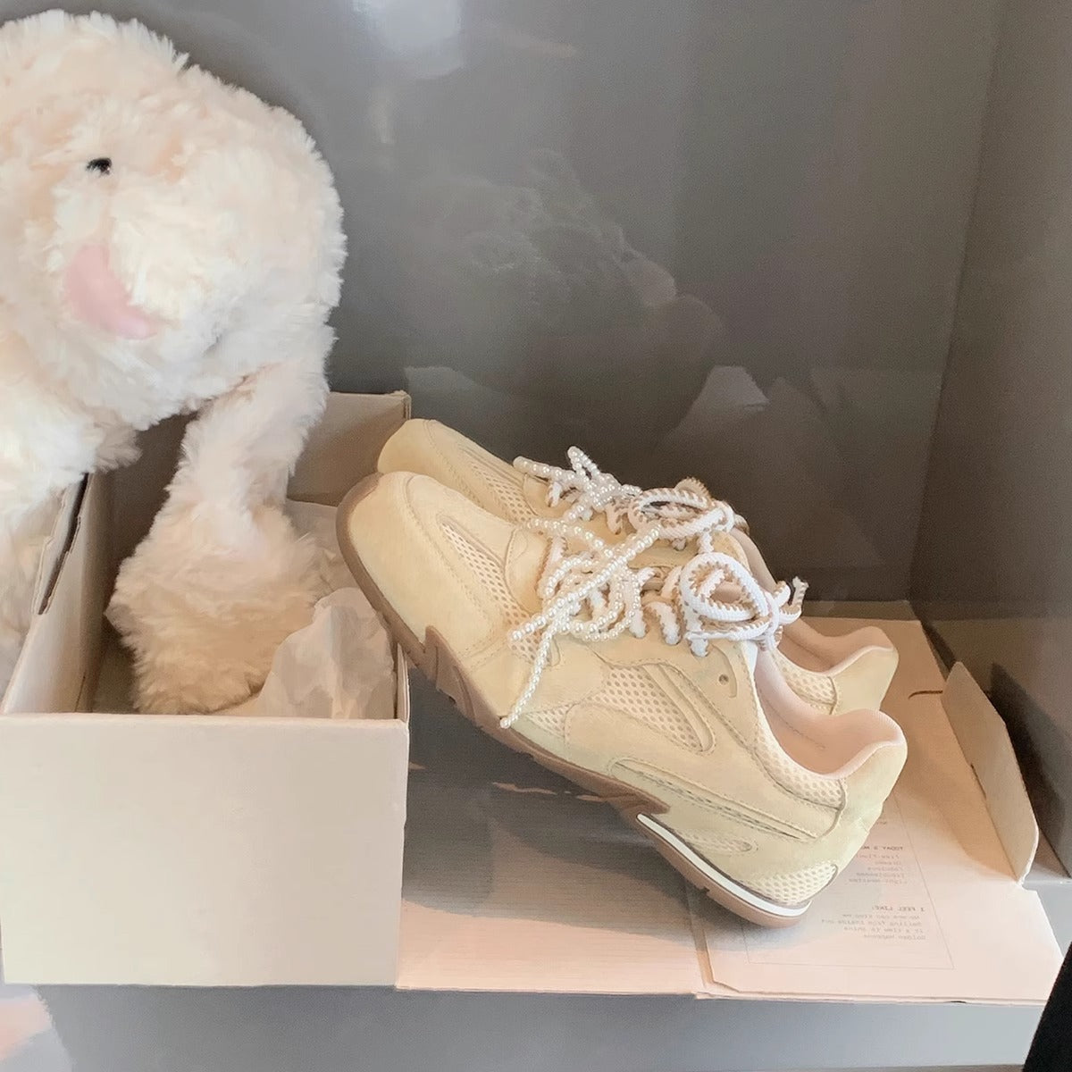 Damen Sneaker Sportlich Perlen Schnürsystem