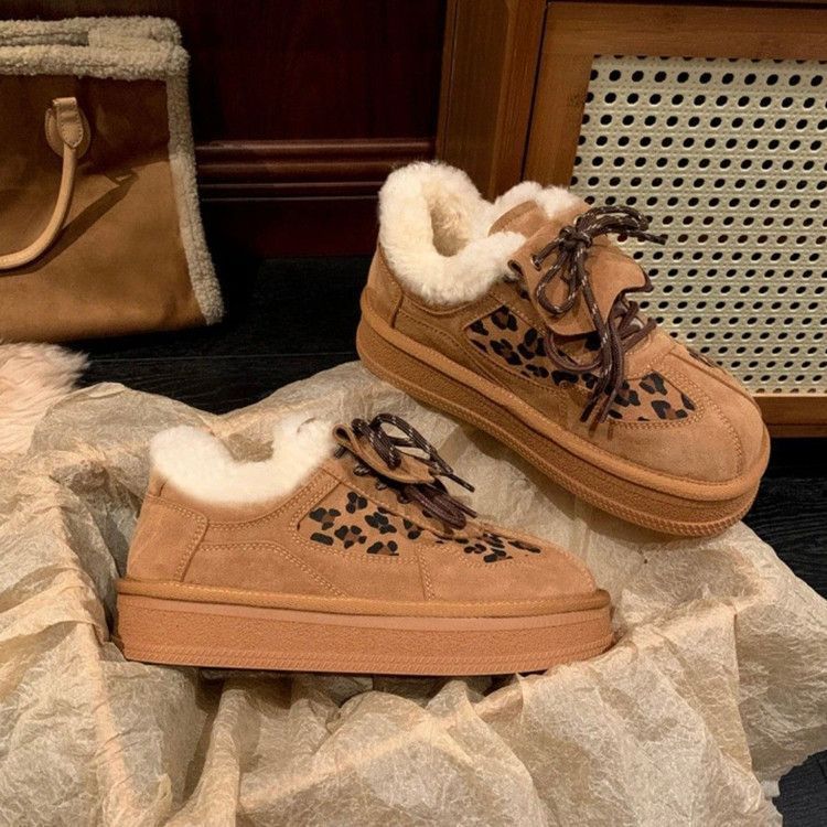 Damen Sneaker Leopardenmuster Fell gefüttert Winter