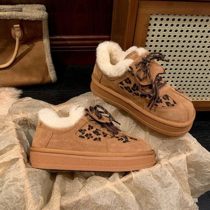 Damen Sneaker Leopardenmuster Fell gefüttert Winter