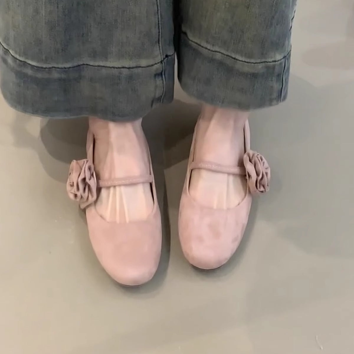 Damen Ballerinas Bequem Blumenriemen