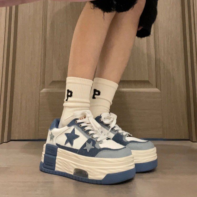 Damen Plattform Sneaker Bequem Sternen Design