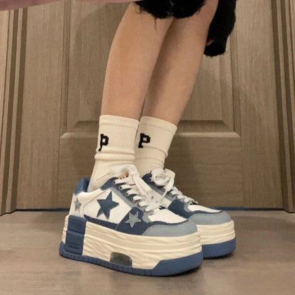 Damen Plattform Sneaker Bequem Sternen Design