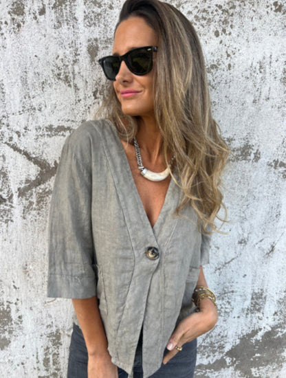 Damen Leinenblazer Kurzarm Leicht