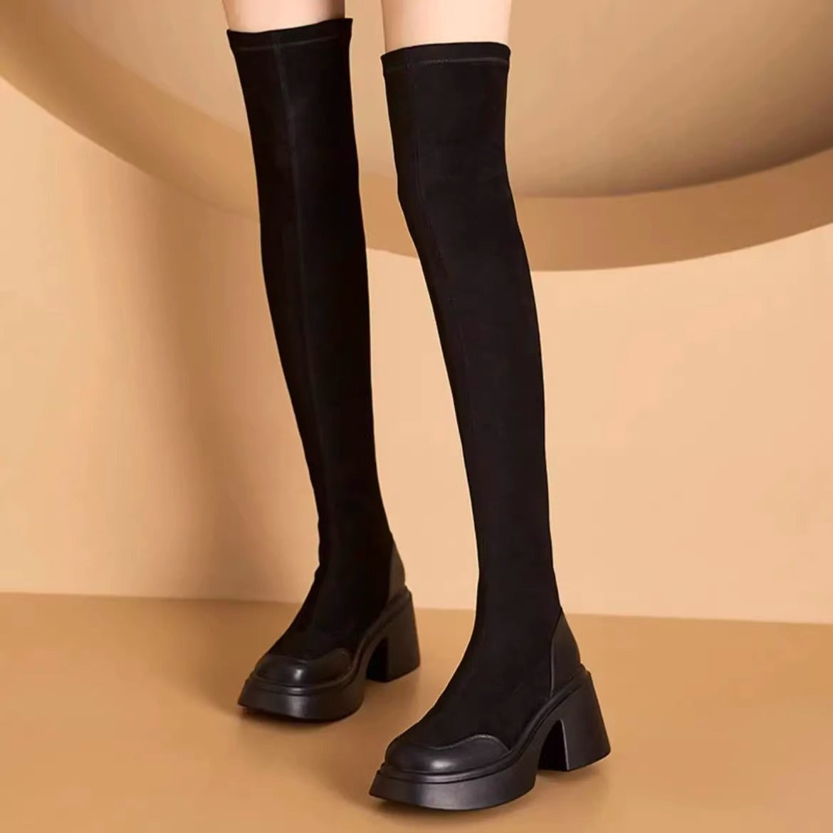 Damen Überknee-Stiefel Hochhackig
