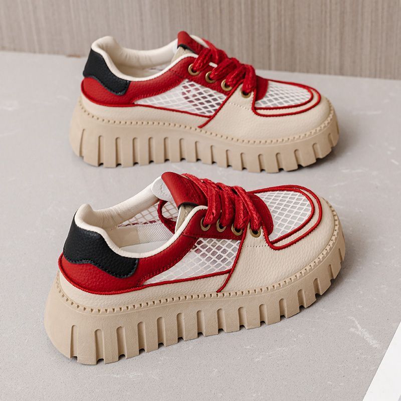Damen Plateau Sneaker Atmungsaktives Material Sportlich