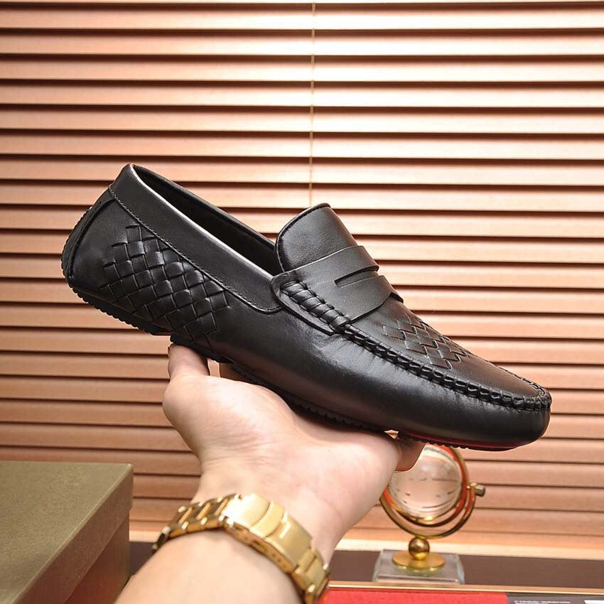 Herren Mokassins Leder Braun Flechtwerk Elegante Schuhe