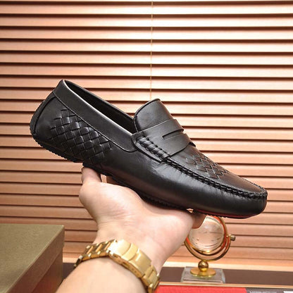 Herren Mokassins Leder Braun Flechtwerk Elegante Schuhe