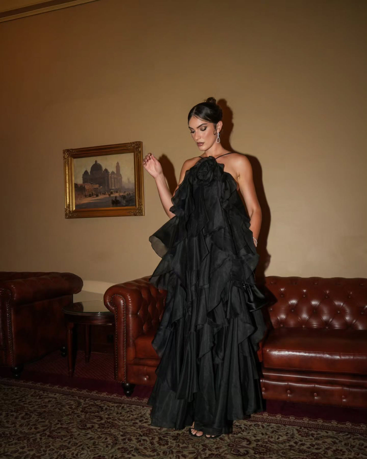 Damen Maxikleid Rüschen Blumenmuster Sommerkleid